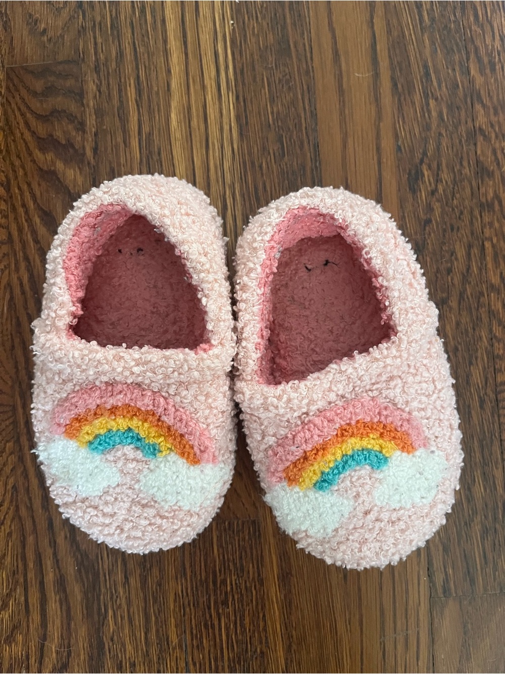 $15 = 4 pairs - Pink Sherpa Rainbow Slippers
